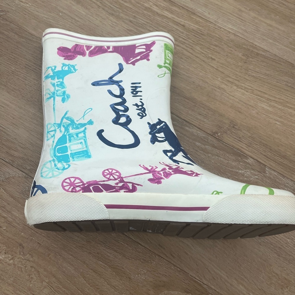 Coach Multicolor Rain Boots Equestrian Horse Carriage Logo Rubber Boots Size 6 - Picture 4 of 11